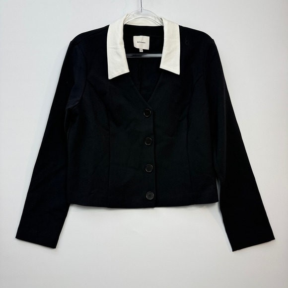 Reformation Pia Knit Top Jacket Women XL Black White Contrast Collar Button - Picture 2 of 10